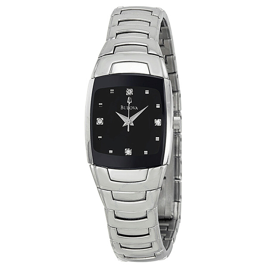 Bulova Diamond Steel Black Ladies Watch 96P15 Diamond Bulova