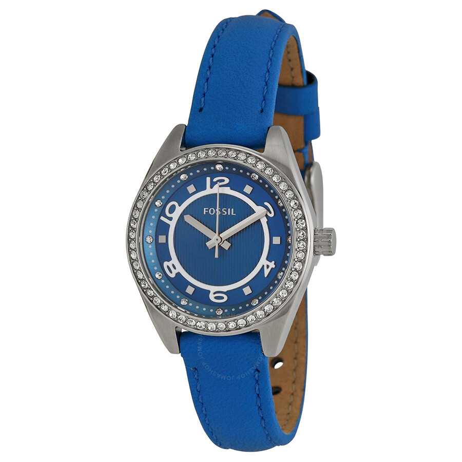 Fossil Carissa Blue Dial Blue Leather Strap Ladies Watch BQ1084