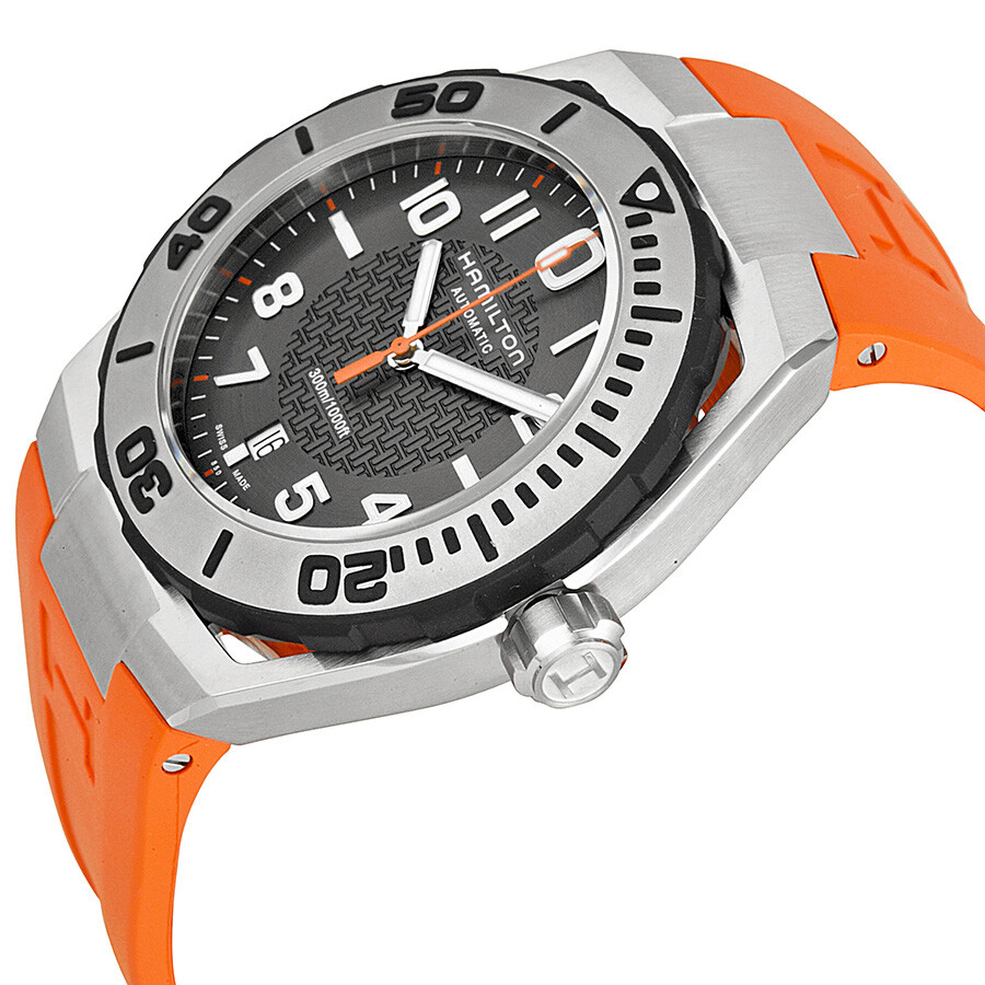 Hamilton Navy Sub Black Dial Stainless Steel Case Orange Rubber Strap