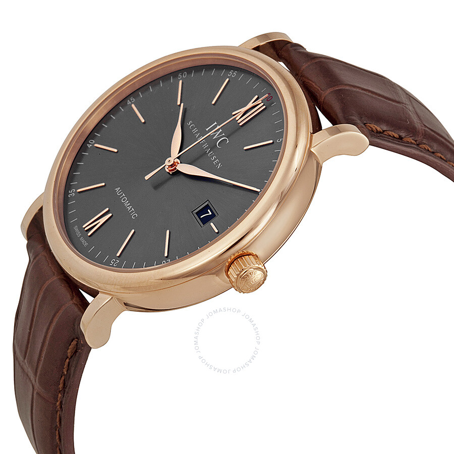 IWC Portofino Automatic Grey Dial Brown Leather Strap Men's Watch