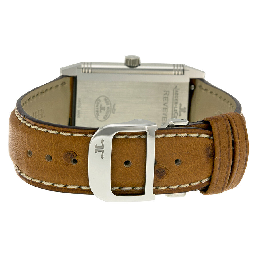 Jaeger LeCoultre Reverso Silver Dial Brown Ostrich Leather Strap Unisex