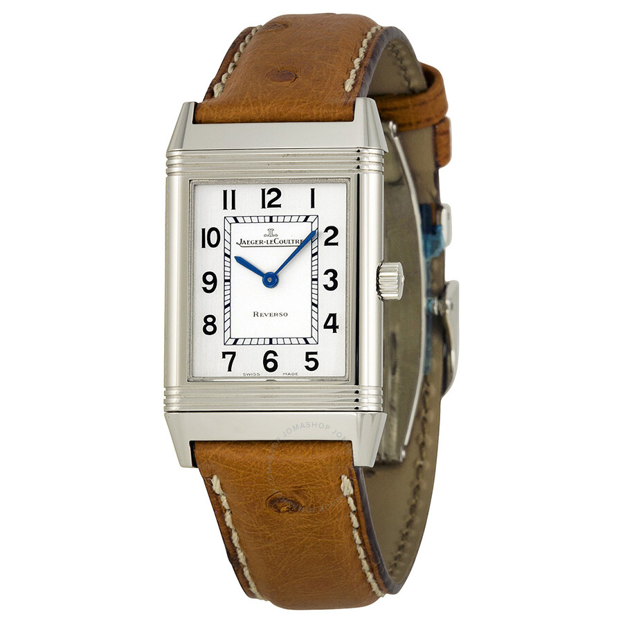 Jaeger LeCoultre Reverso Silver Dial Brown Ostrich Leather Strap Unisex