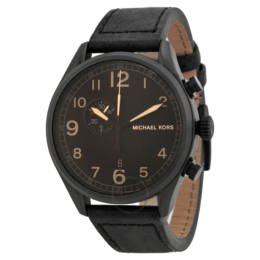 Michael Kors Hangar Brown Dial Black Leather Men\u0026#39;s Watch MK7069 img1