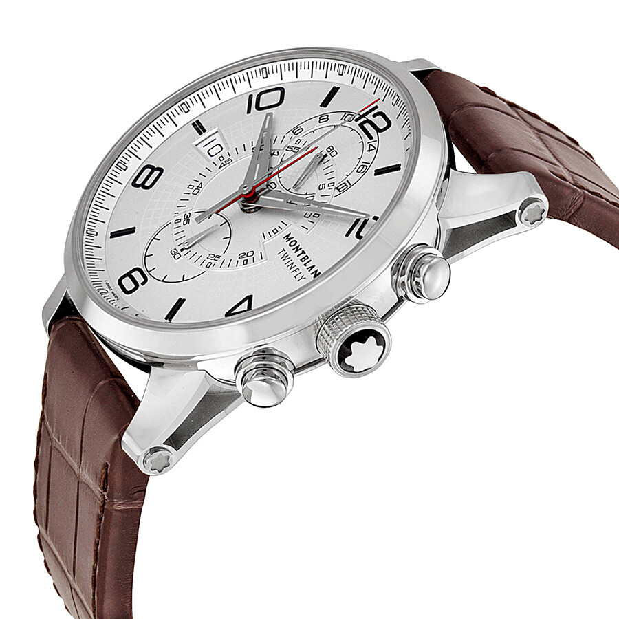Montblanc Timewalker Twinfly Chronograph White Dial Brown Leather Men's
