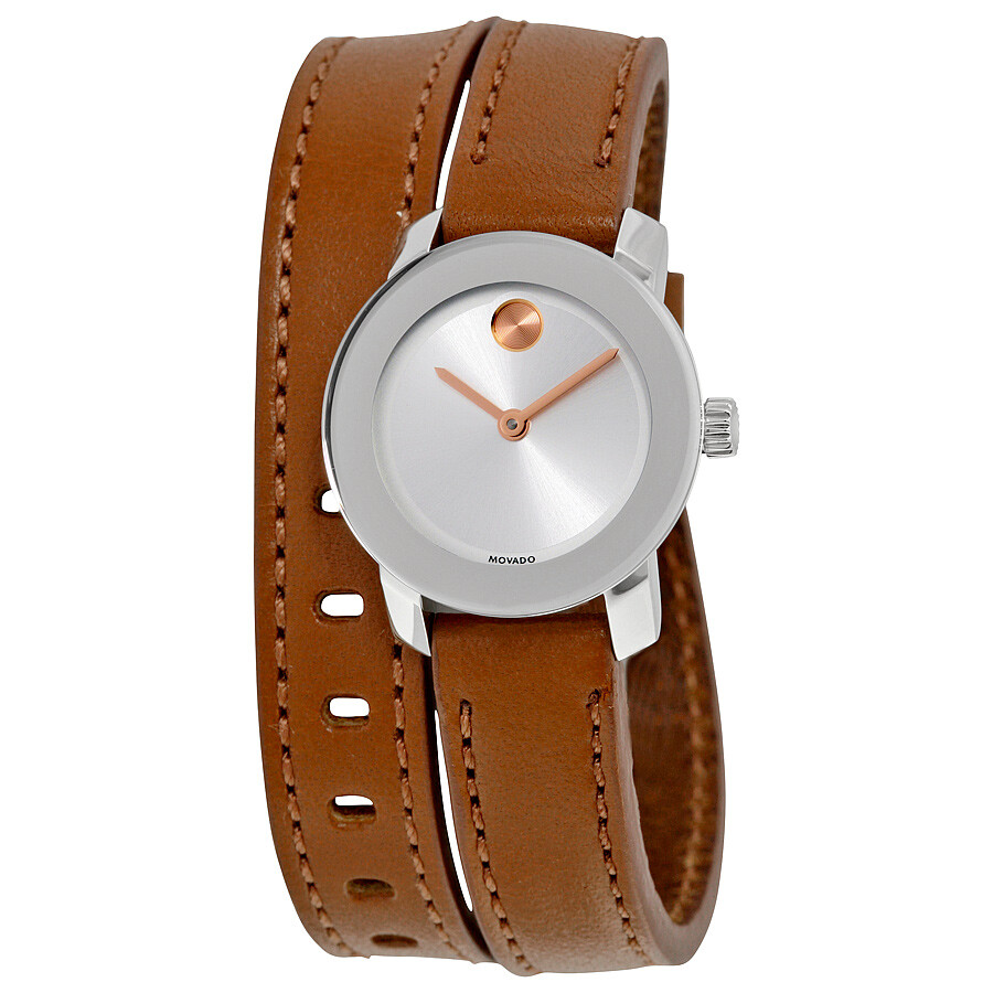 Movado Bold Silver Dial Brown Leather Strap Ladies Watch 3600331 Bold Movado Watches