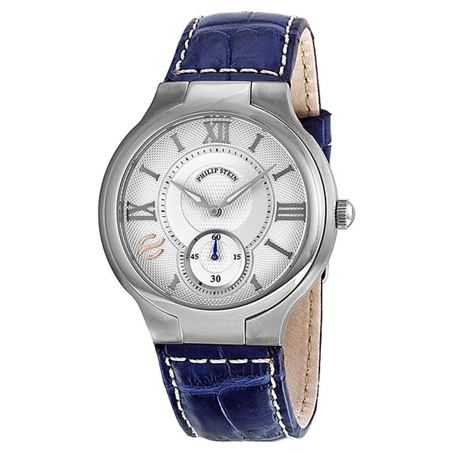 Philip Stein Silver Dial Blue Leather Men's Watch 42SILASN
