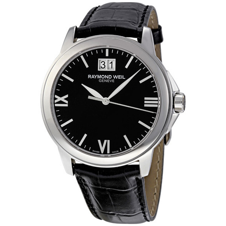 Raymond Weil Tradition Black Dial Black Leather Strap Men's Watch 5476