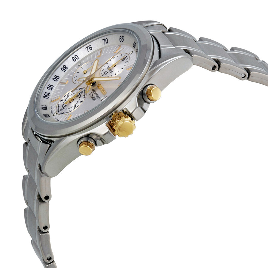 Seiko Chronograph Tachymeter Silver Dial Titanium Men's Watch SNDC95