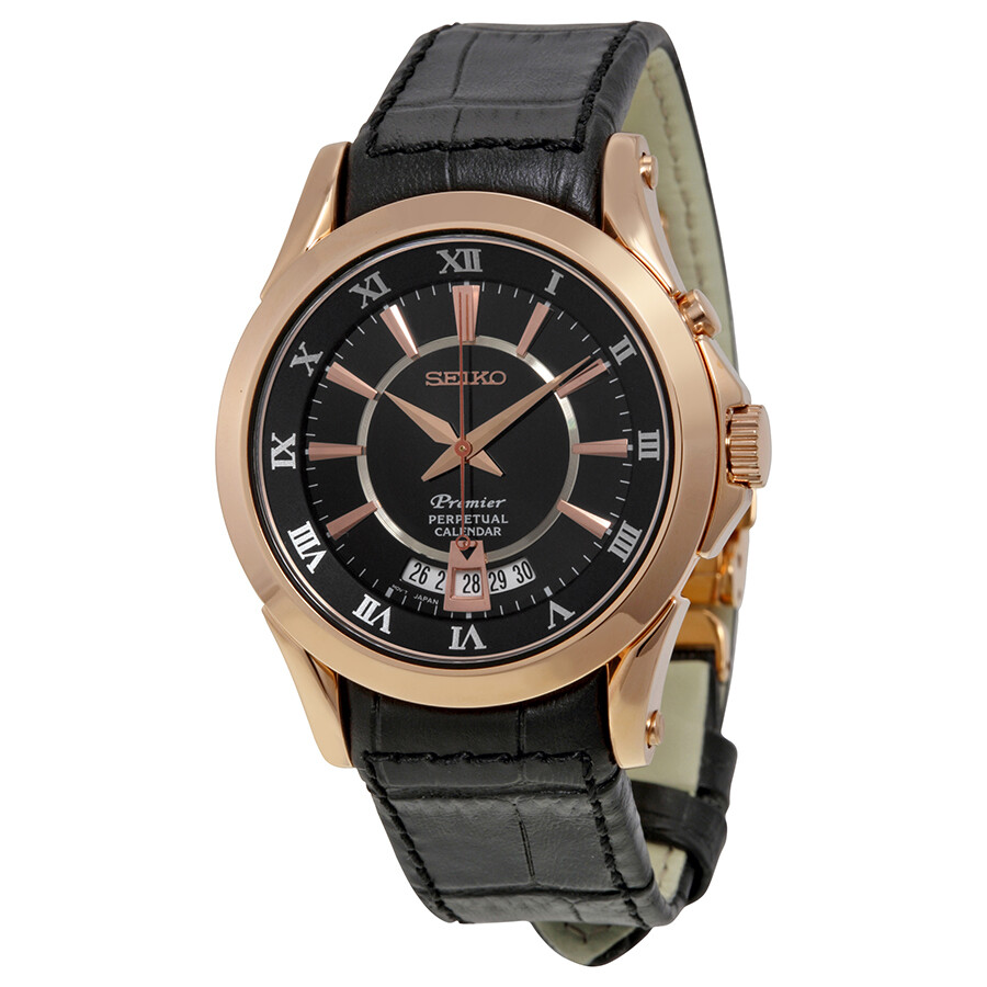 Seiko Premier Perpetual Calendar Black Dial Black Leather Men s Watch 