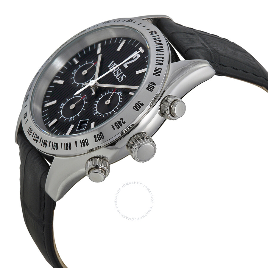 Versus By Versace Cosmopolitan Chronograph Black Dial Black Leather Men