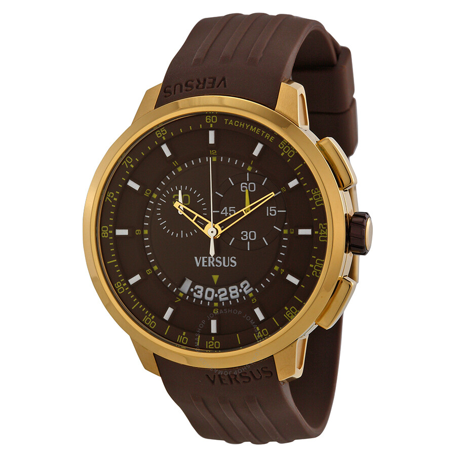 Versus by Versace Manhattan Chronograph Black Dial Brown Rubber Men's
