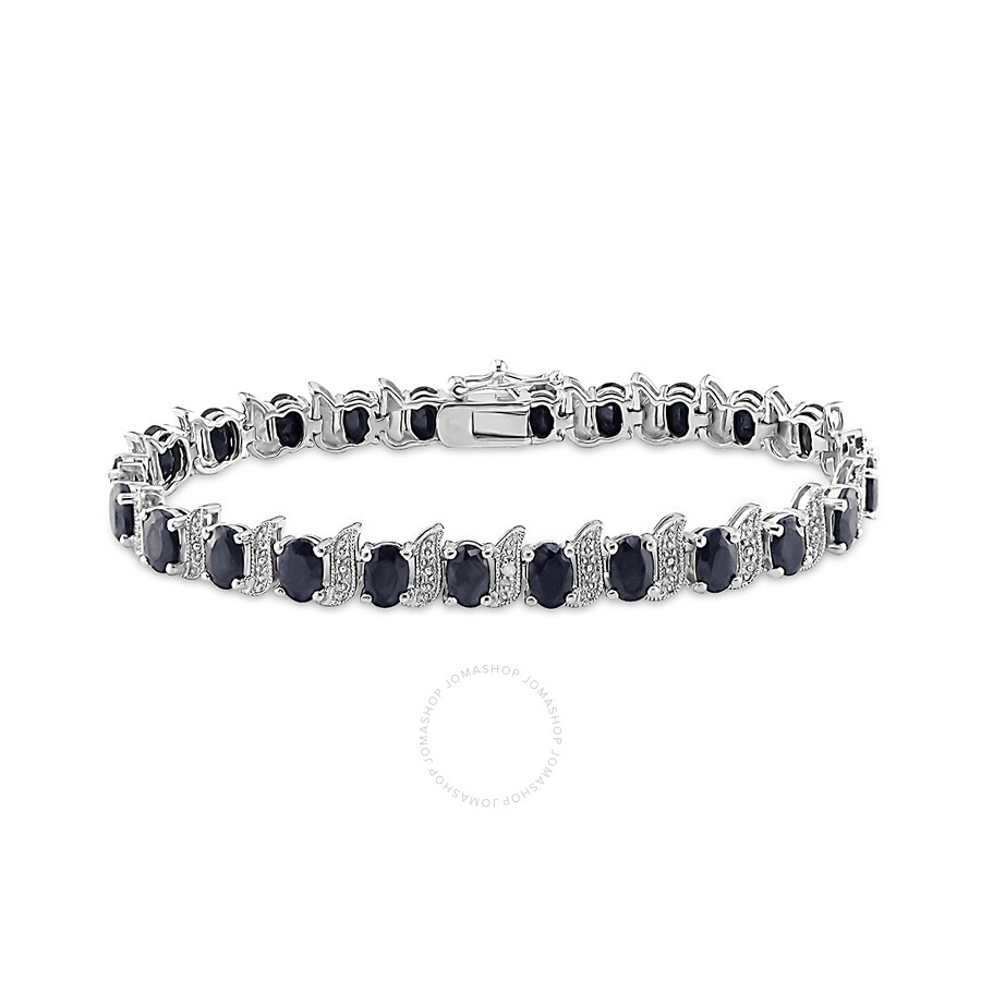 Shop Amour 14 7/8 Ct Tgw Black Sapphire And Diamond S-link Bracelet In Sterling Silver