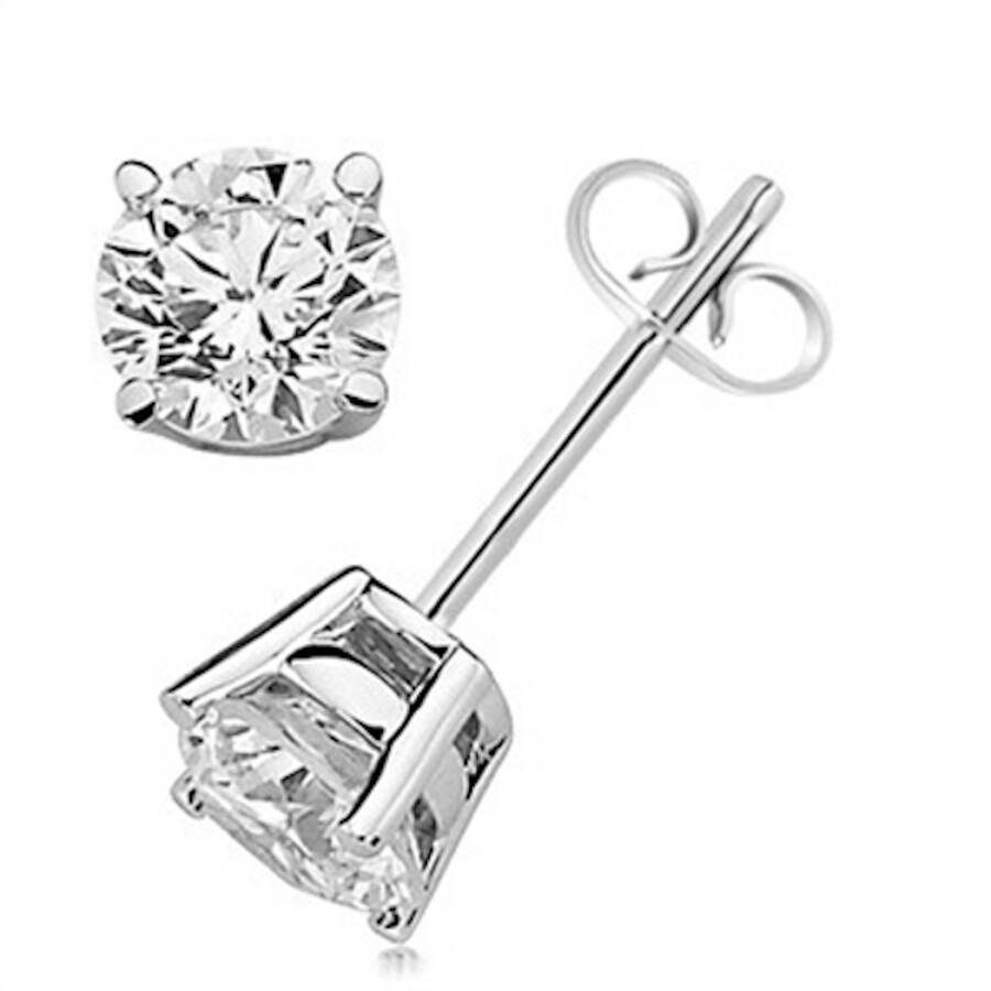 Shop Maulijewels 0.30 Carat  Round White Diamond 4-prong Set Stud Earrings In 14k White & Yellow Gold