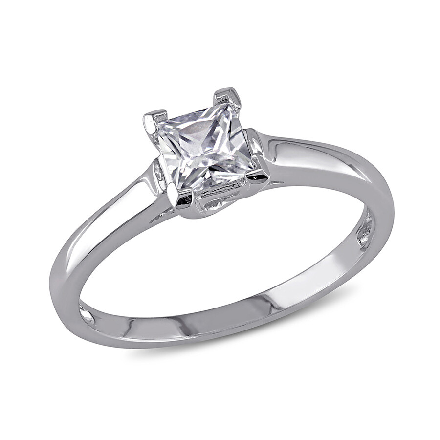 Amour Created White Sapphire Solitaire Ring In 10k White Gold In Gold / White