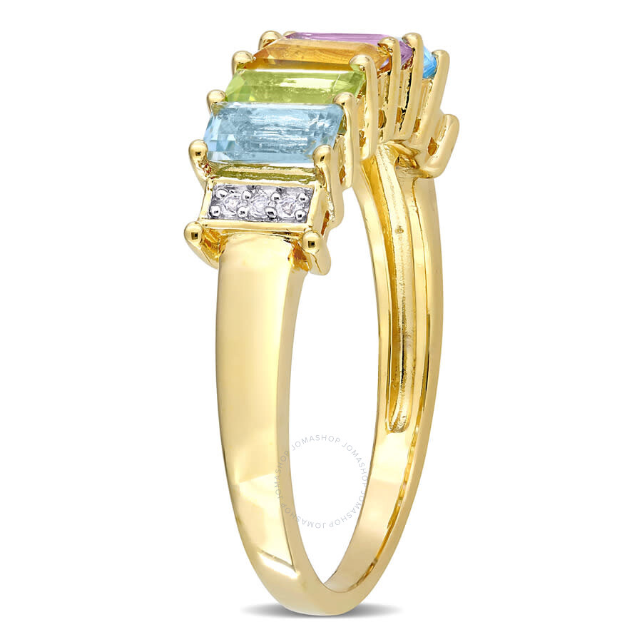 Amour 1 1/4 Ct Tgw Baguette Sky-blue Topaz Peridot Citrine Rose De France Swiss-blue Topaz White Top In Yellow