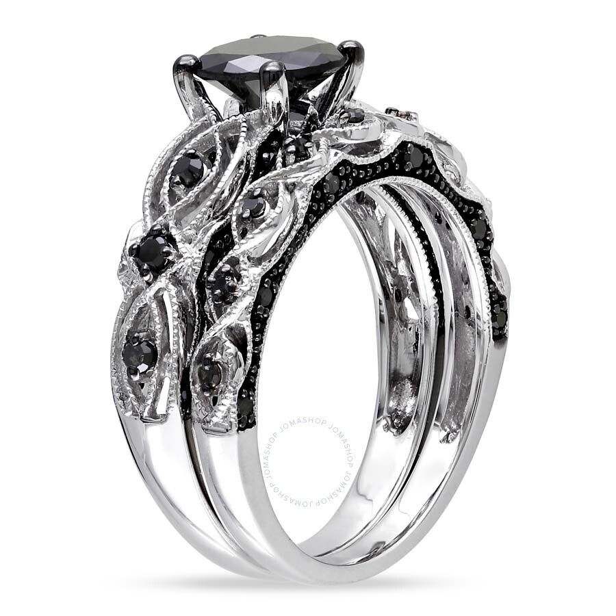 Amour 1 3/8 Ct Tw Black Diamond Bridal Set In 10k White Gold With Black Rhodium In Black / Gold / Gold Tone / Rhodium / White