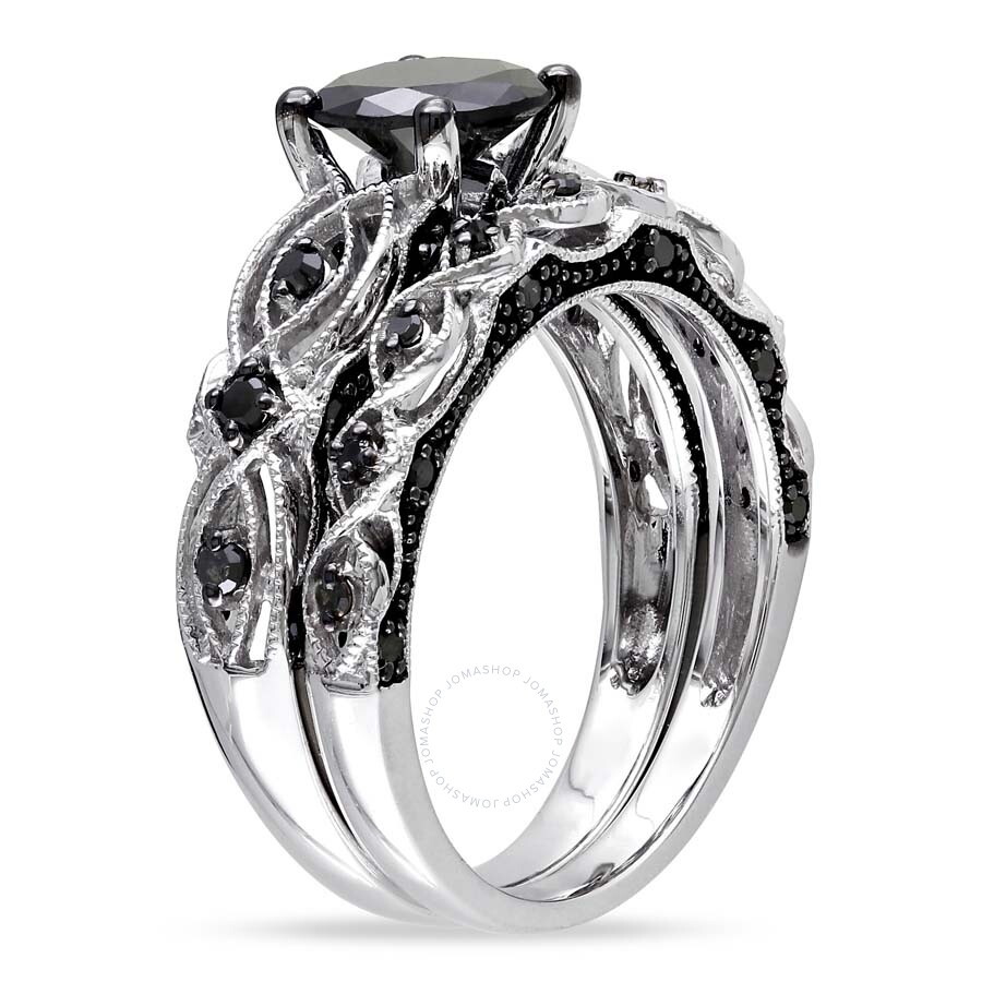 Shop Amour 1 3/8 Ct Tw Black Diamond Bridal Set In 10k White Gold With Black Rhodium In Black / Gold / Gold Tone / Rhodium / White