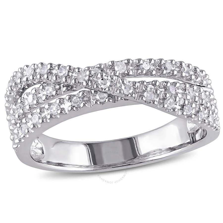 Shop Amour 1/4 Ct Tw Diamond Crossover Ring In Sterling Silver In Silver / White