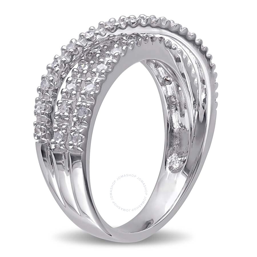 Amour 1/4 Ct Tw Diamond Crossover Ring In Sterling Silver In Silver / White