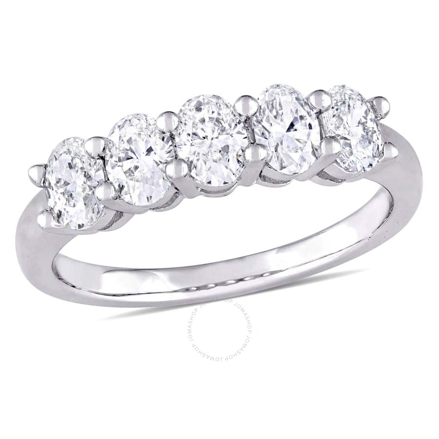 Amour 1 Ct Tw Oval-cut Diamond Semi-eternity Band In 14k White Gold In Gold / White