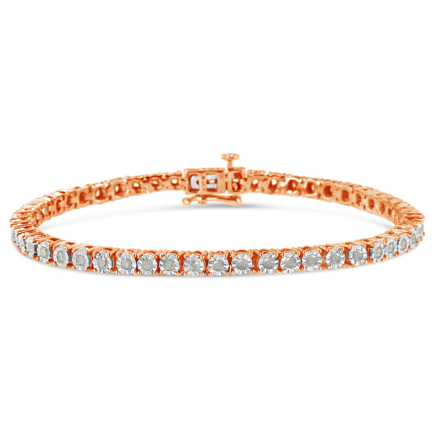 Shop Haus Of Brilliance 10k Rose Gold Plated .925 Sterling Silver 1.0 Cttw Miracle-set Diamond Round Faceted Bezel Tennis Br In Rose Gold-tone