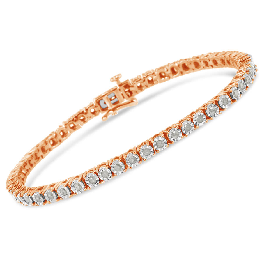 Haus Of Brilliance 10k Rose Gold Plated .925 Sterling Silver 1.0 Cttw Miracle-set Diamond Round Faceted Bezel Tennis Br In Rose Gold-tone