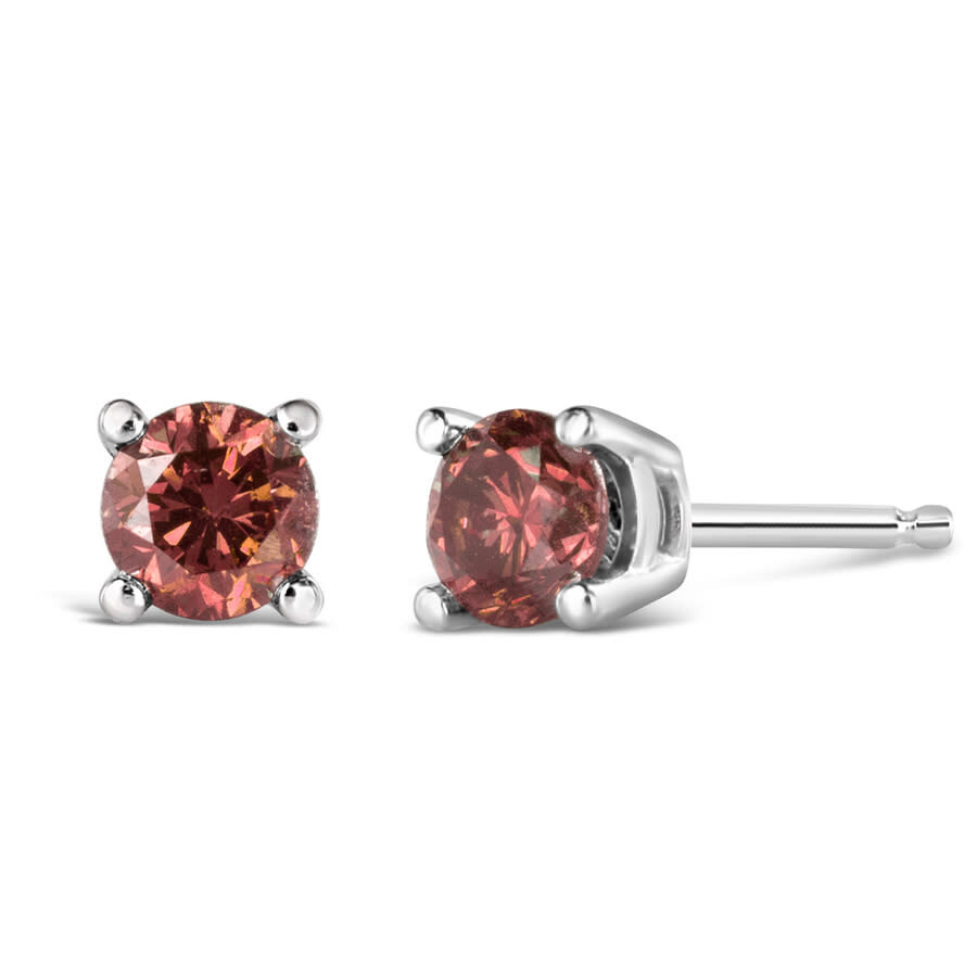 Haus Of Brilliance 10k White Gold 1.0 Cttw Lab Created Round Brilliant Cut Pink Diamond Classic 4-prong Solitaire Stud  In White
