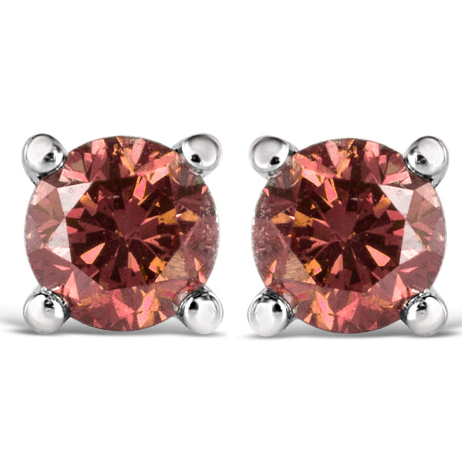 Haus Of Brilliance 10k White Gold 1/2 Cttw Lab Created Round Brilliant Cut Pink Diamond Classic 4-prong Solitaire Stud In White