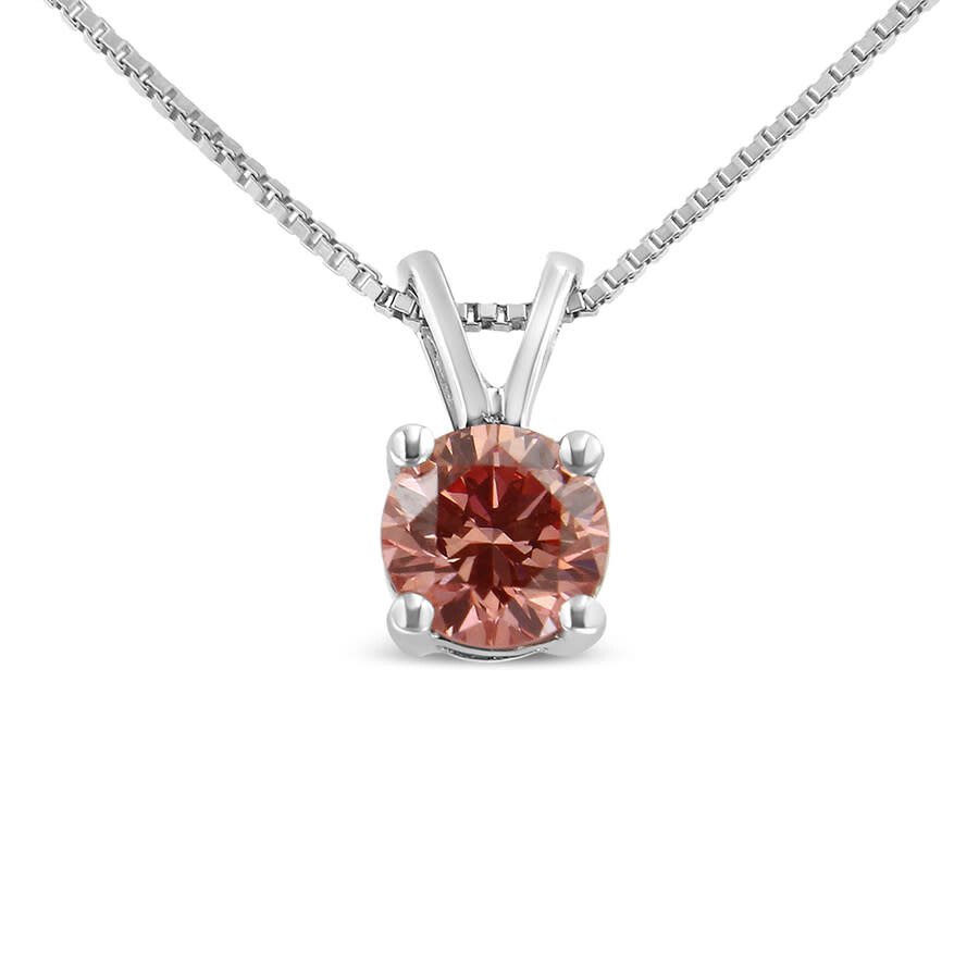 Haus Of Brilliance 10k White Gold 1/4 Cttw Round Brilliant Cut Lab Grown Pink Diamond 4-prong Solitaire Pendant Necklac In White