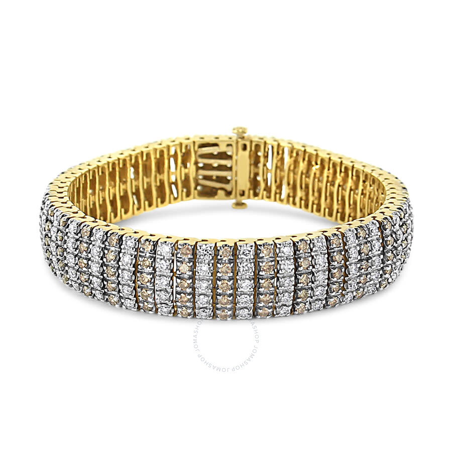Haus Of Brilliance 10k Yellow Gold 10 1/3 Cttw Alternating Coco Color And White Diamond 5 Row Tennis Bracelet (brown/h- In Yellow