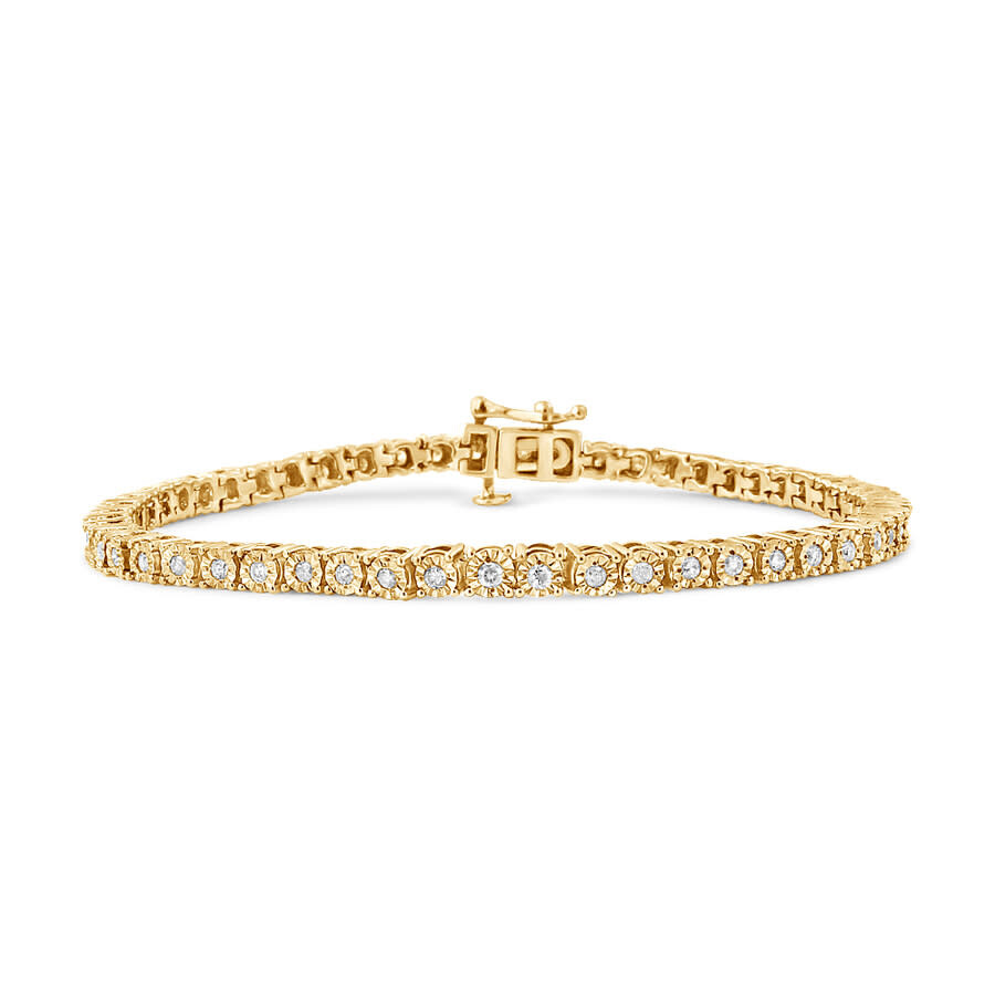 Haus Of Brilliance 10k Yellow Gold Plated .925 Sterling Silver 1.0 Cttw Miracle-set Diamond Round Faceted Bezel Tennis  In Yellow