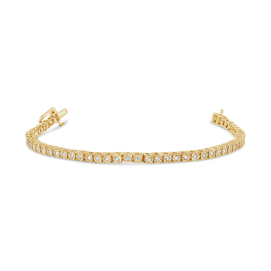 Haus Of Brilliance 10k Yellow Gold Plated .925 Sterling Silver 1.0 Cttw Miracle-set Diamond Round Faceted Bezel Tennis  In Yellow