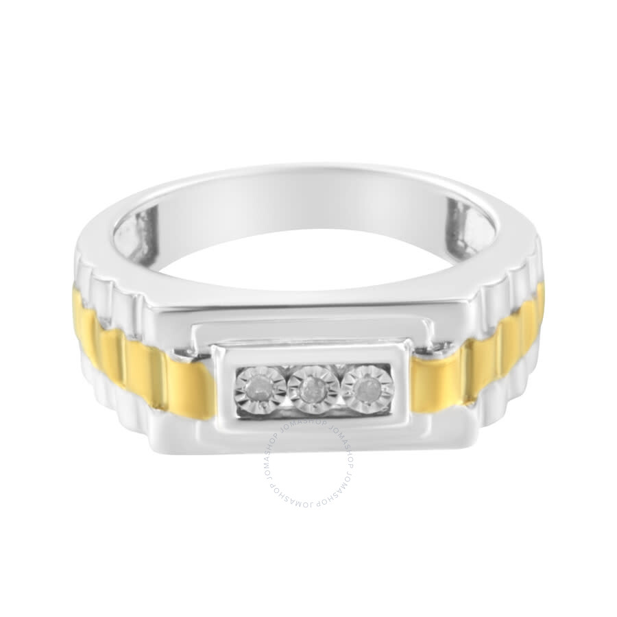 Haus Of Brilliance 10k Yellow Gold Plated .925 Sterling Silver Diamond Accent Miracle-set 3 Stone Ridged Band Gent's Fa In Two-tone