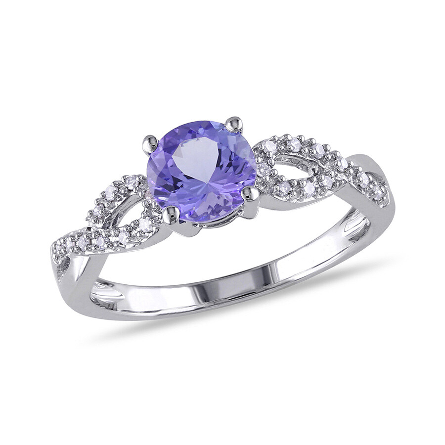 Shop Amour 1/10 Ct Tw Diamond And Tanzanite Infinity Engagement Ring In 10k White Gold In Gold / White