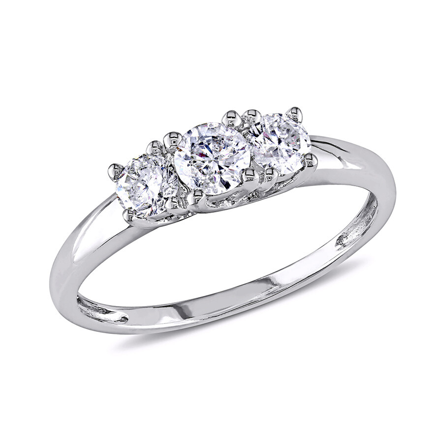 Shop Amour 1/2 Ct Tw Three-stone Diamond Engagement Ring In 14k White Gold In Gold / Gold Tone / White