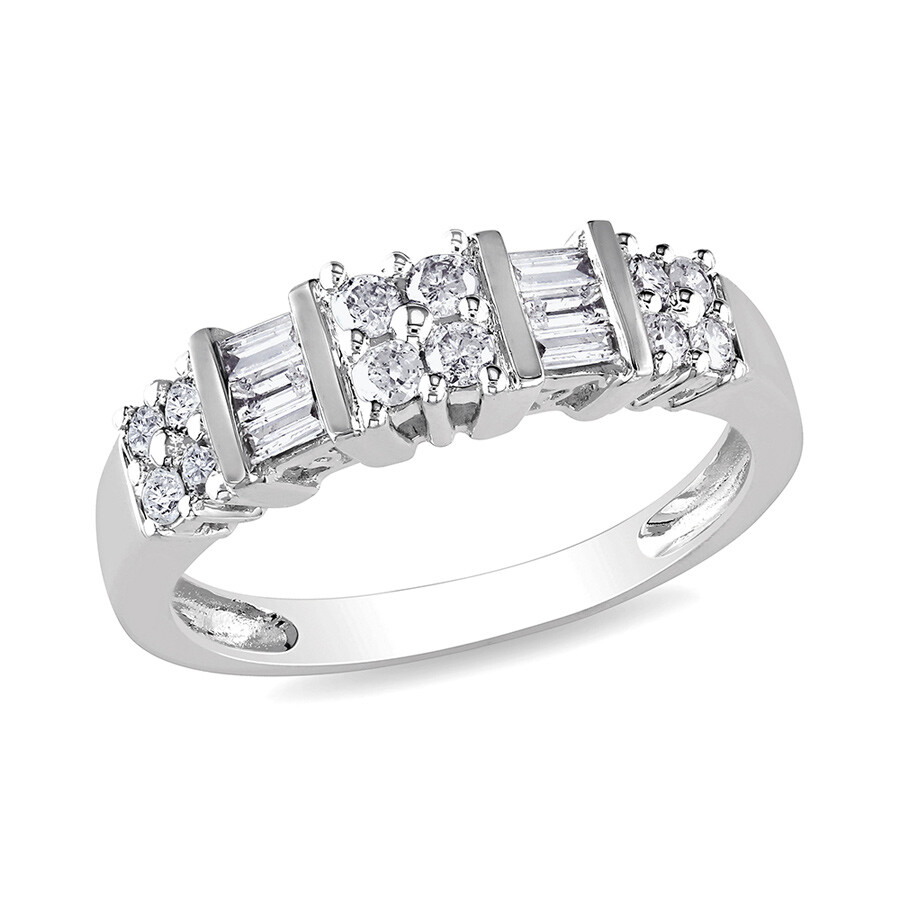 Amour 1/2 Ct Tw Baguette And Round Diamond Anniversary Ring In 10k White Gold In Gold / White