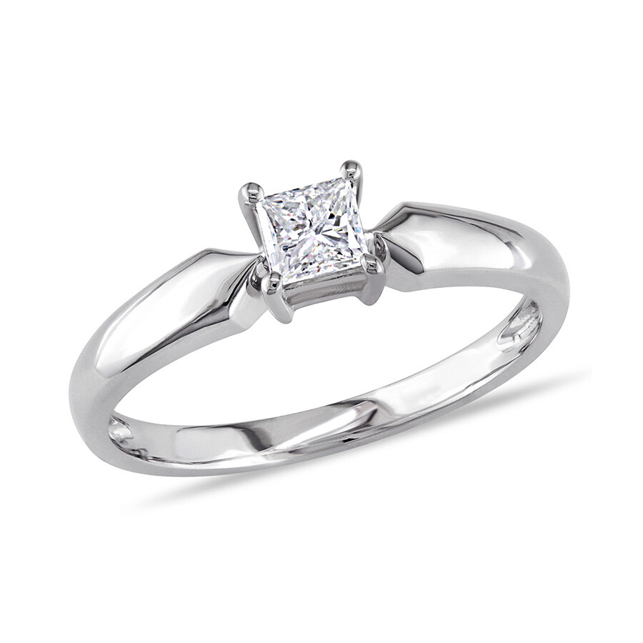 Amour 1/3 Ct Tw Princess Cut Diamond Solitaire Engagement Ring In 10k White Gold In Gold / White