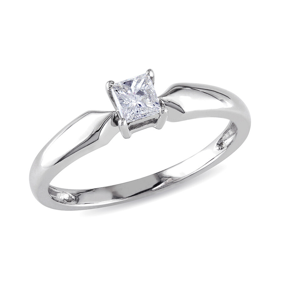 Amour 1/4 Ct Tw Princess Cut Diamond Solitaire Engagement Ring In 10k White Gold In Gold / White