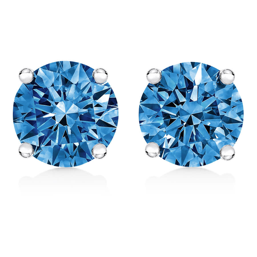 Haus Of Brilliance 14k White Gold 1.0 Cttw Round Brilliant Cut Lab Grown Blue Diamond 4-prong Classic Solitaire Stud Ea In White