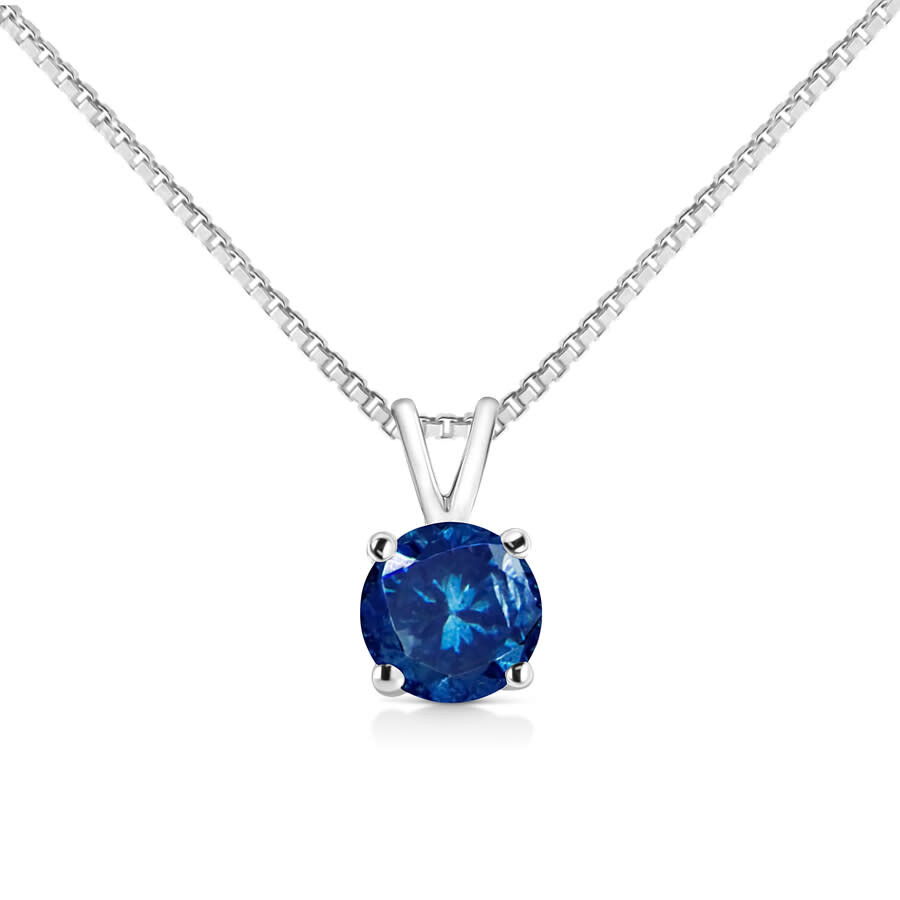 Haus Of Brilliance 14k White Gold 1/2 Cttw Round Brilliant Cut Lab Grown Blue Diamond 4-prong Solitaire Pendant Necklac In White