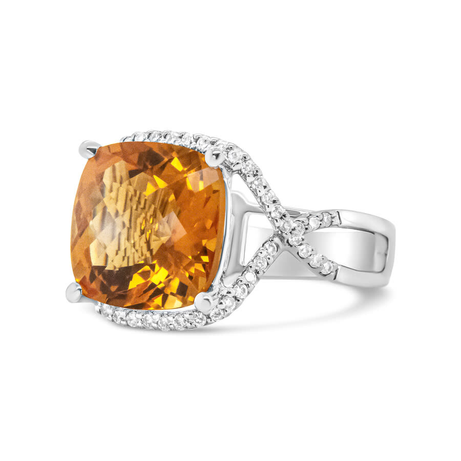 Haus Of Brilliance 14k White Gold 12mm Cushion Cut Yellow Citrine Gemstone And 1/3 Cttw Round Pave-set Diamond Ring - ( In White