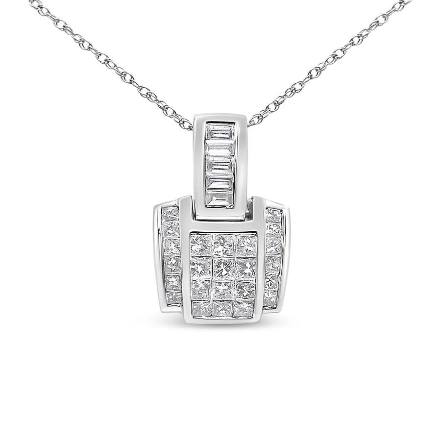 Haus Of Brilliance 14k White Gold 2 1/5 Cttw Princess Cut Composite Diamond Pendant With Diamond Bale Pendant Necklace In Silver