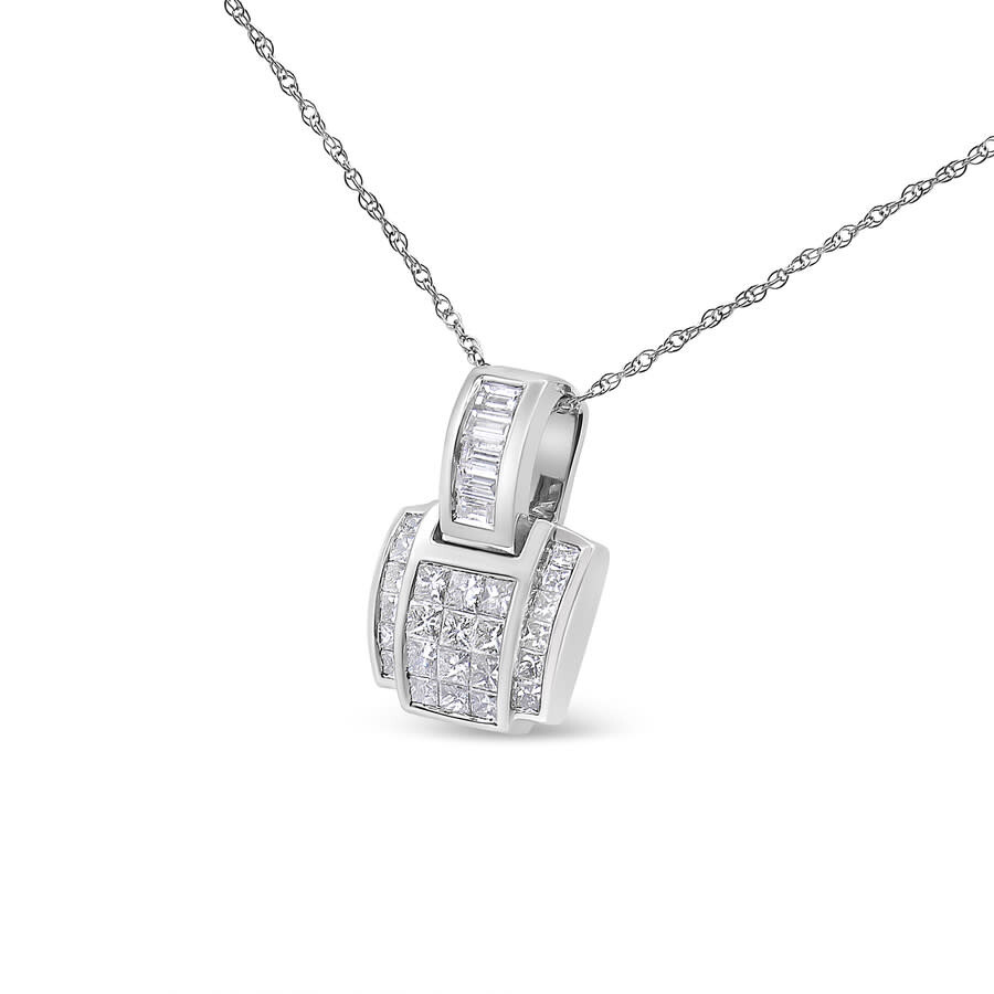Haus Of Brilliance 14k White Gold 2 1/5 Cttw Princess Cut Composite Diamond Pendant With Diamond Bale Pendant Necklace In Silver