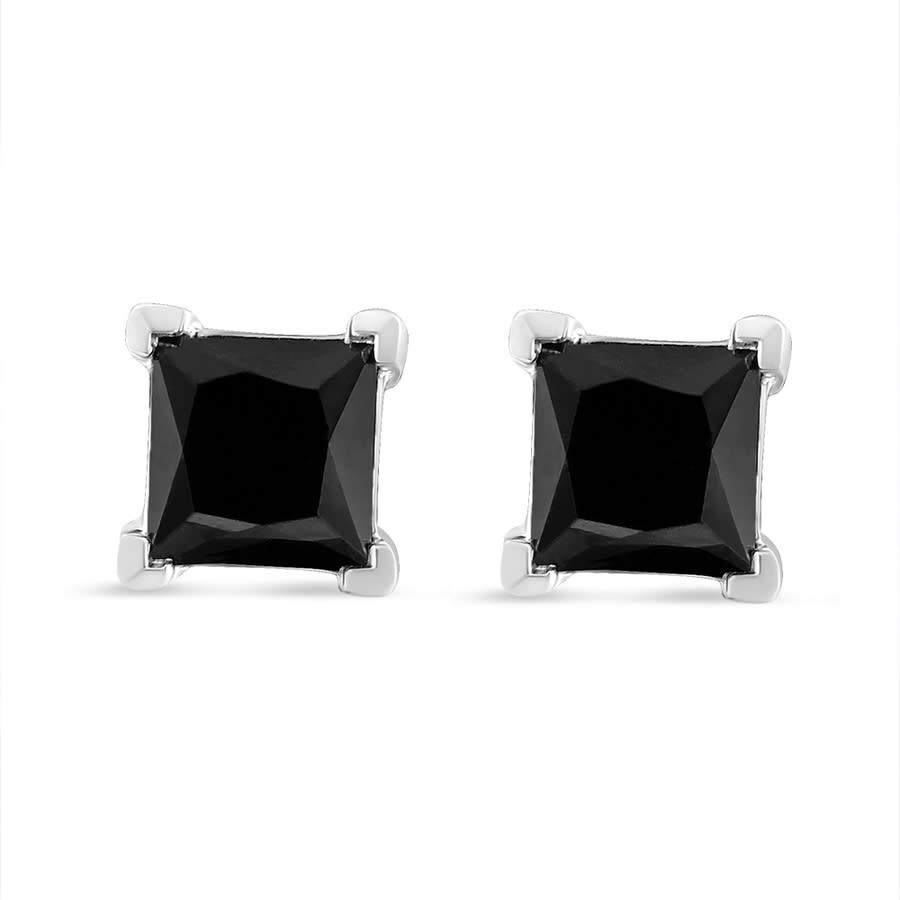 Haus Of Brilliance 14k White Gold 4.00 Cttw Princess-cut Treated Black Diamond Classic 4-prong Stud Earrings With Screw In White