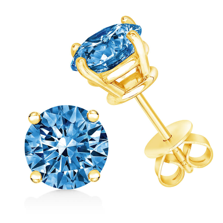 Haus Of Brilliance 14k Yellow Gold 1/2 Cttw Round Brilliant Cut Lab Grown Blue Diamond 4-prong Classic Solitaire Stud E In Yellow