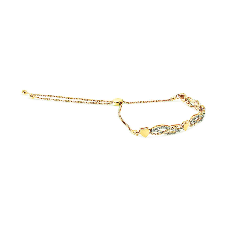 Haus Of Brilliance 14k Yellow Gold Plated .925 Sterling Silver 1/10 Cttw Diamond Wave And Hearts Bolo Bracelet (i-j Col In Yellow