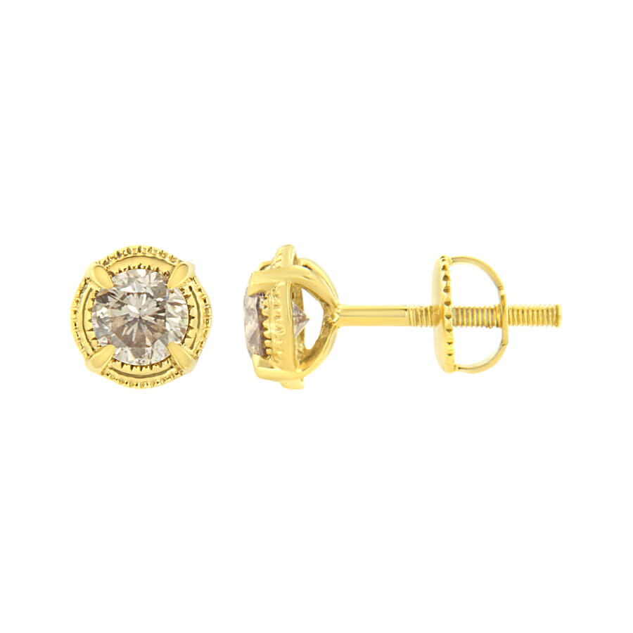 Haus Of Brilliance 14k Yellow Gold Plated .925 Sterling Silver 1 Cttw Diamond Modern 4-prong Solitaire Milgrain Stud Ea