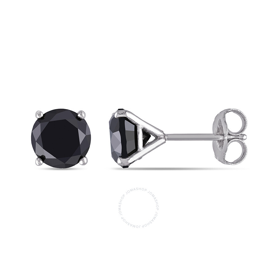 Amour 3 Ct Tw Black Diamond Stud Earrings In 14k White Gold In Black