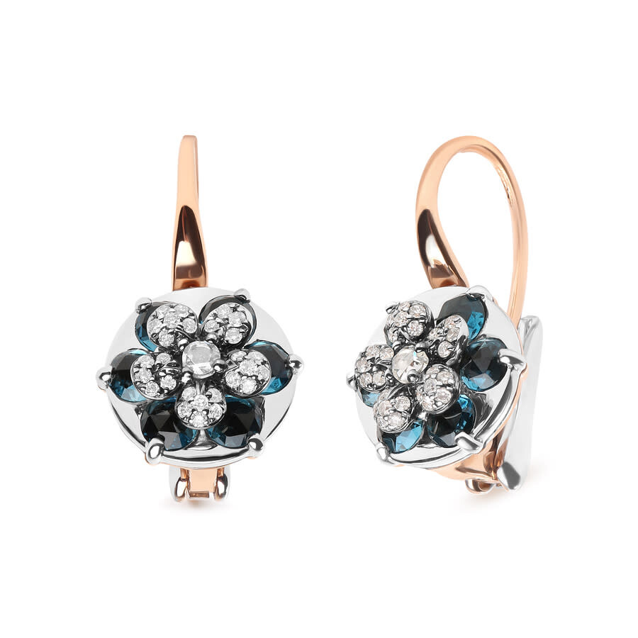 Haus Of Brilliance 18k Rose And White Gold 1/3 Cttw Round Diamonds And Round London Blue Topaz Gemstone Cluster Floral In Two-tone