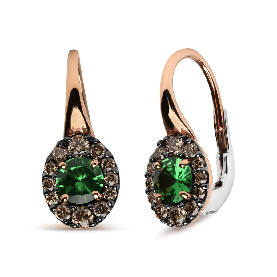 Haus Of Brilliance 18k Rose And White Gold 3/8 Cttw Round Brown Diamonds And Round Green Tsavorite Gemstone Halo Drop H In Two-tone